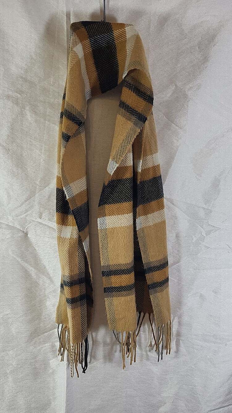 V. Fraas Cashmink Plaid Oversized Scarf in Mustard Yellow and Black